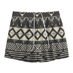 Black And Beige Aztec Pattern Print Mesh Shorts