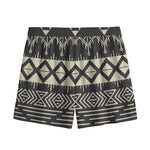 Black And Beige Aztec Pattern Print Mesh Shorts