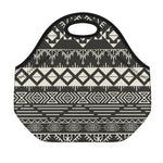Black And Beige Aztec Pattern Print Neoprene Lunch Bag