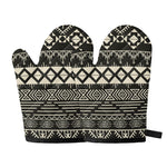 Black And Beige Aztec Pattern Print Oven Mitts