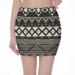 Black And Beige Aztec Pattern Print Pencil Mini Skirt
