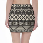 Black And Beige Aztec Pattern Print Pencil Mini Skirt