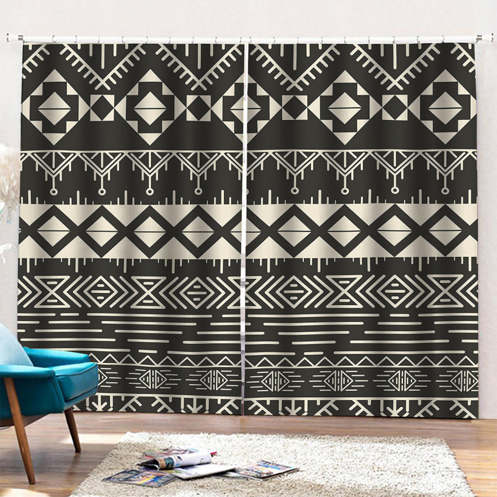 Black And Beige Aztec Pattern Print Pencil Pleat Curtains