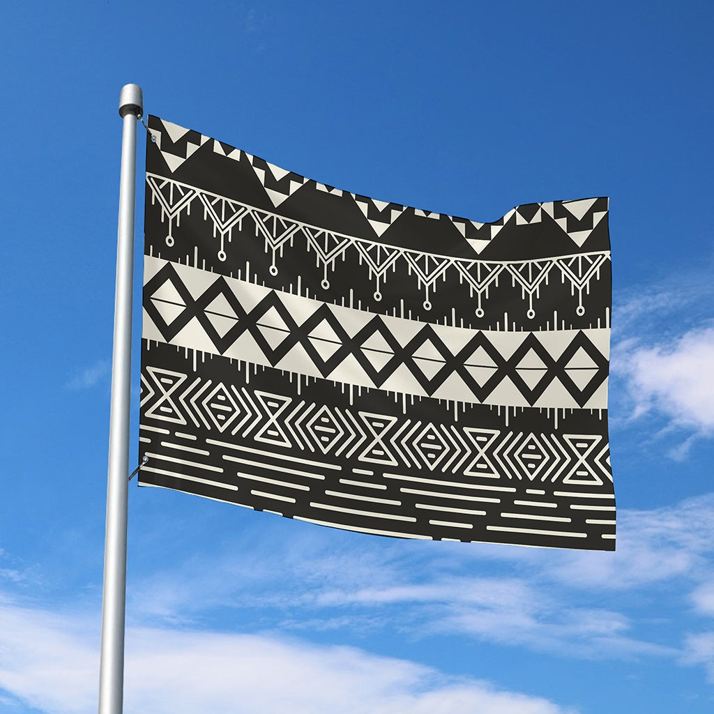 Black And Beige Aztec Pattern Print Polyester Flag