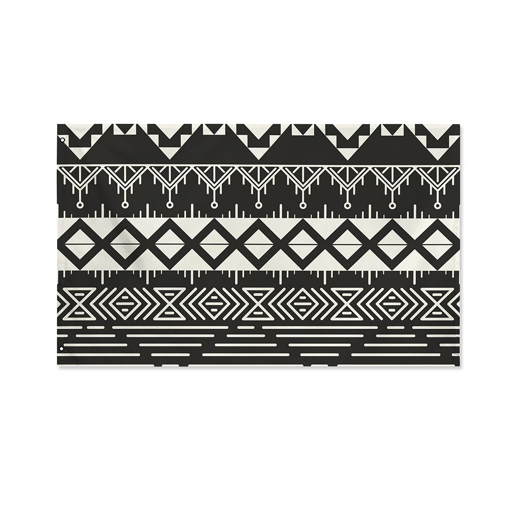 Black And Beige Aztec Pattern Print Polyester Flag