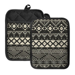 Black And Beige Aztec Pattern Print Pot Holders With Pocket