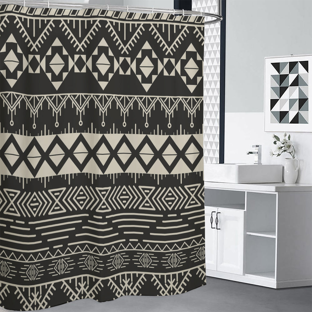 Black And Beige Aztec Pattern Print Premium Shower Curtain