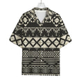 Black And Beige Aztec Pattern Print Rayon Hawaiian Shirt
