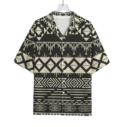 Black And Beige Aztec Pattern Print Rayon Hawaiian Shirt