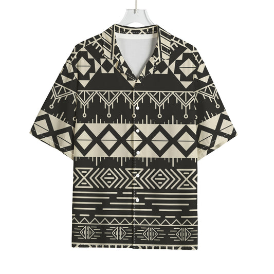 Black And Beige Aztec Pattern Print Rayon Hawaiian Shirt