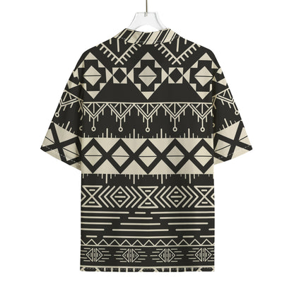 Black And Beige Aztec Pattern Print Rayon Hawaiian Shirt