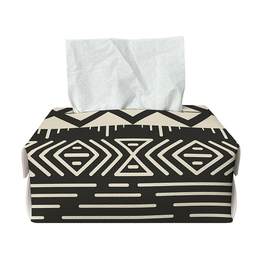 Black And Beige Aztec Pattern Print Rectangle Tissue Box Cover