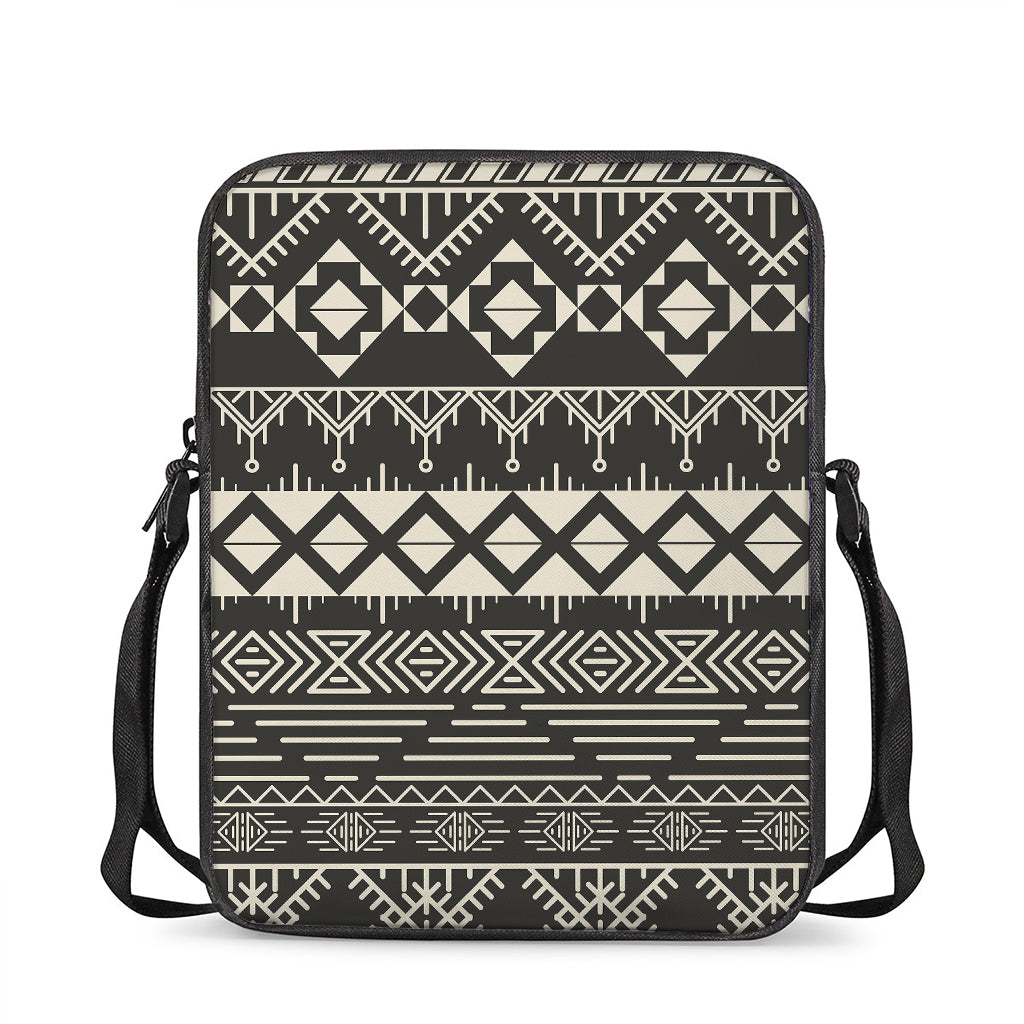 Black And Beige Aztec Pattern Print Rectangular Crossbody Bag