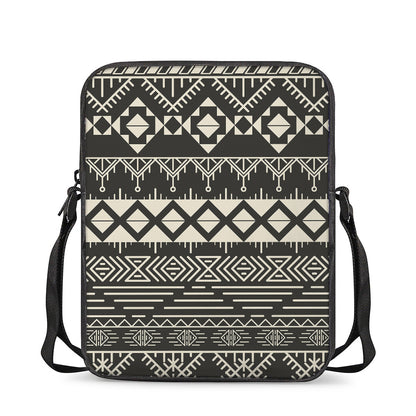 Black And Beige Aztec Pattern Print Rectangular Crossbody Bag