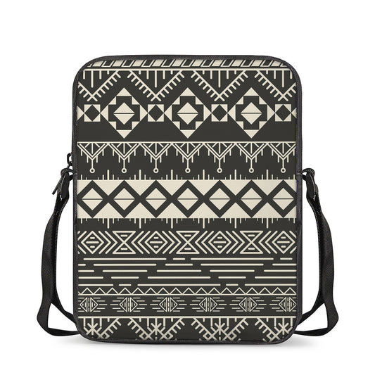 Black And Beige Aztec Pattern Print Rectangular Crossbody Bag