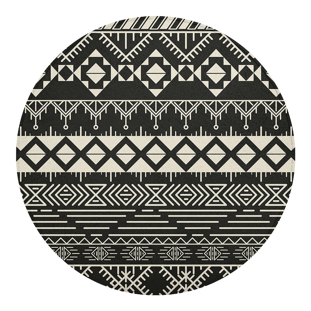 Black And Beige Aztec Pattern Print Round Blanket