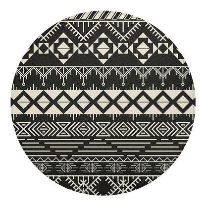 Black And Beige Aztec Pattern Print Round Blanket