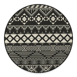Black And Beige Aztec Pattern Print Round Floor Mat