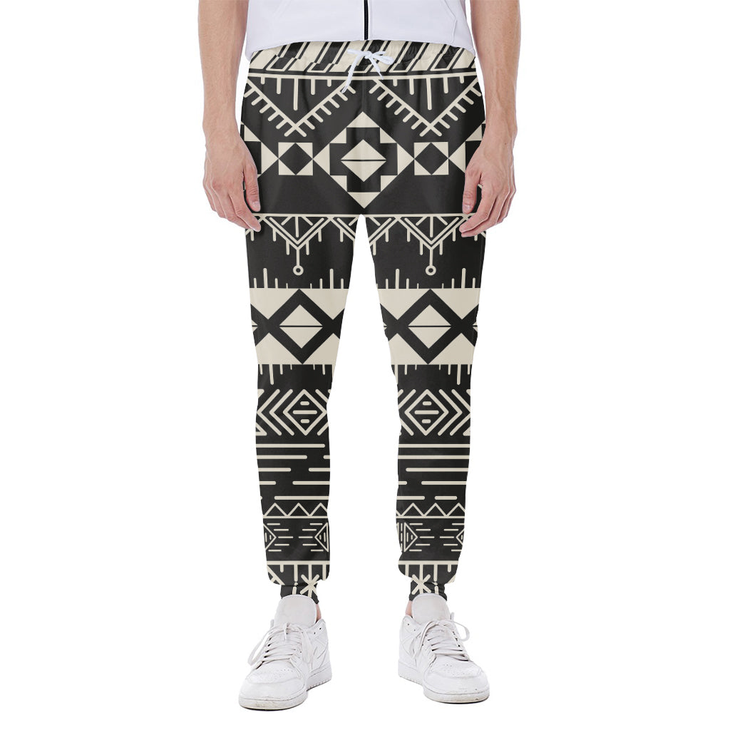 Black And Beige Aztec Pattern Print Scuba Joggers