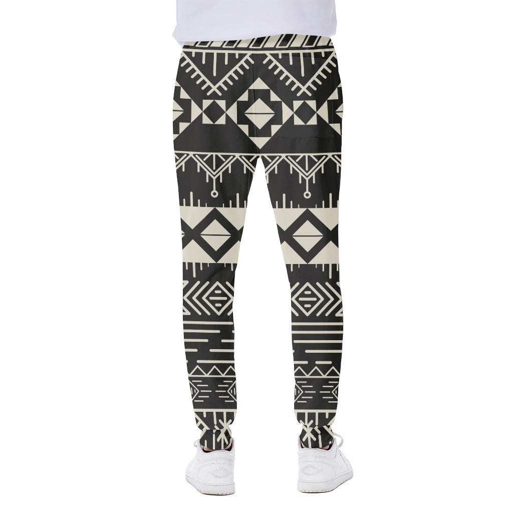 Black And Beige Aztec Pattern Print Scuba Joggers