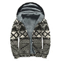 Black And Beige Aztec Pattern Print Sherpa Lined Zip Up Hoodie