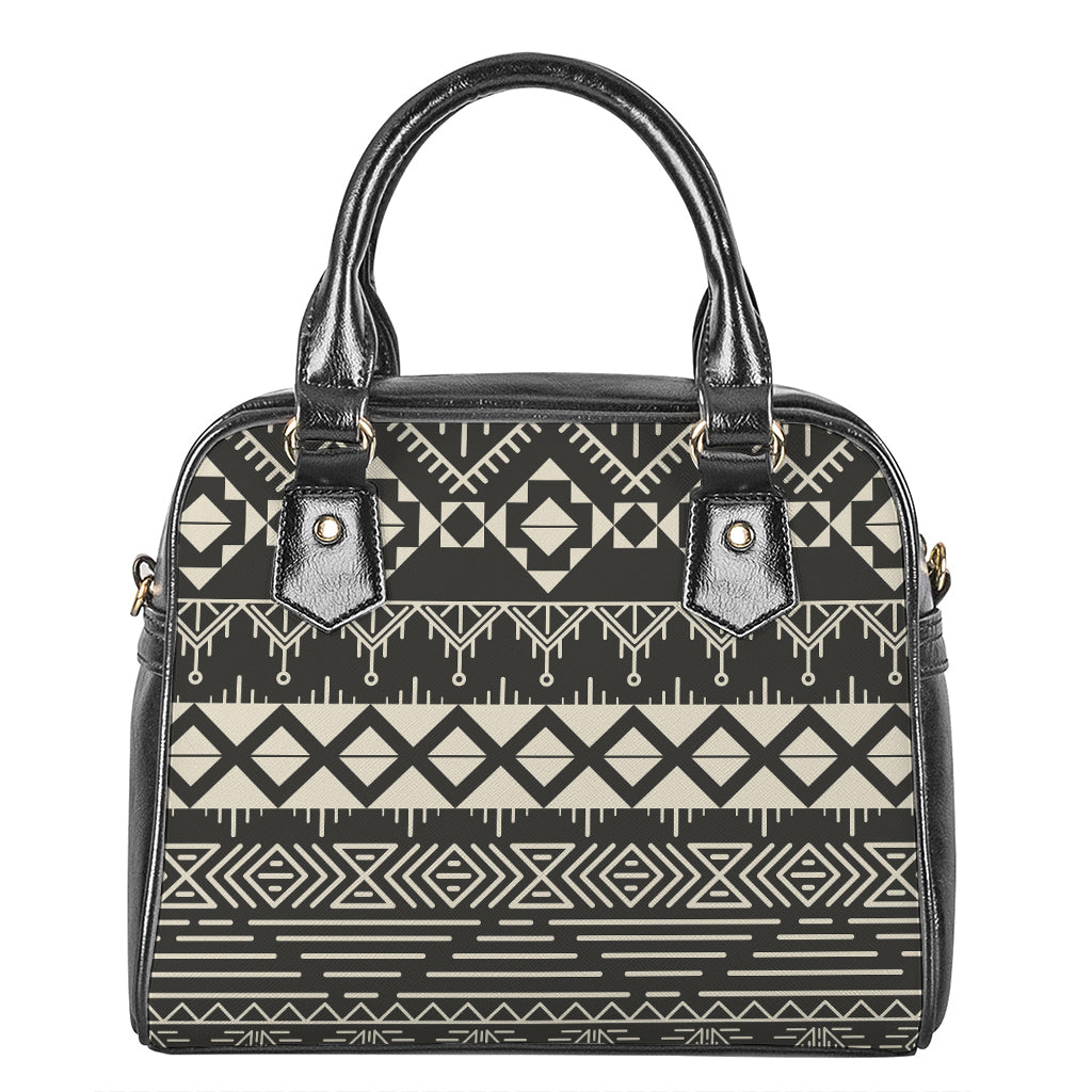 Black And Beige Aztec Pattern Print Shoulder Handbag