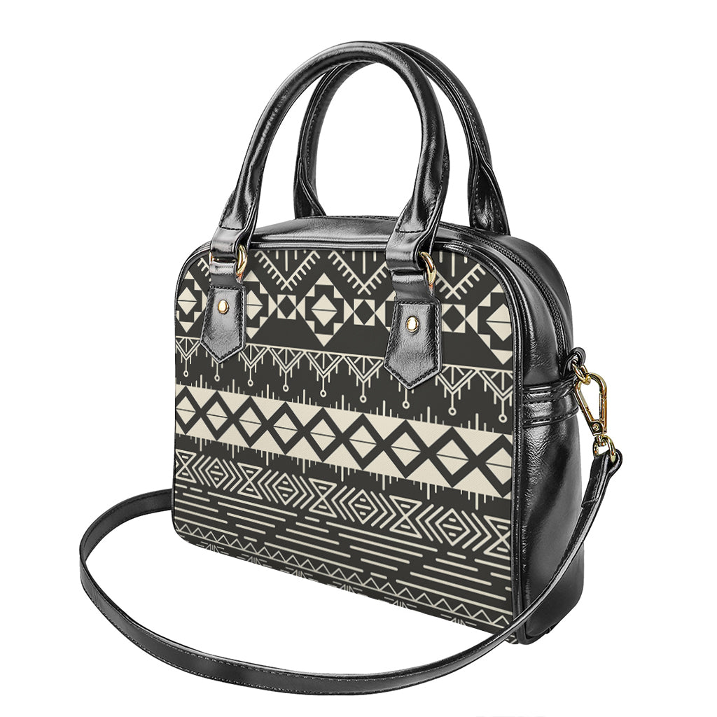 Black And Beige Aztec Pattern Print Shoulder Handbag