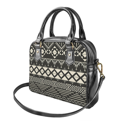 Black And Beige Aztec Pattern Print Shoulder Handbag