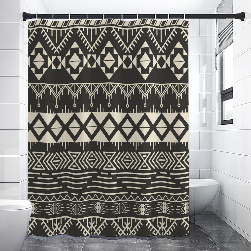 Black And Beige Aztec Pattern Print Shower Curtain