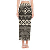 Black And Beige Aztec Pattern Print Side Slit Maxi Skirt