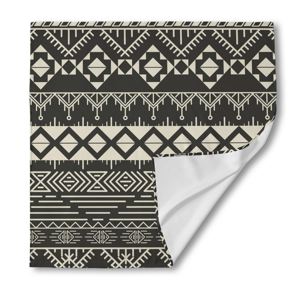 Black And Beige Aztec Pattern Print Silk Bandana