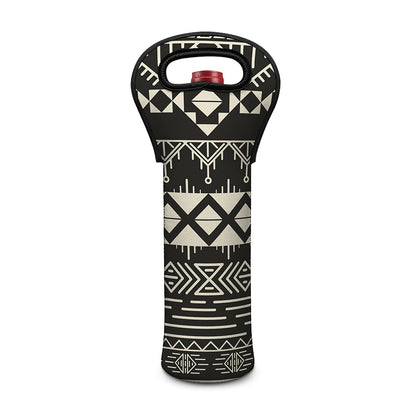 Black And Beige Aztec Pattern Print Single Neoprene Wine Tote