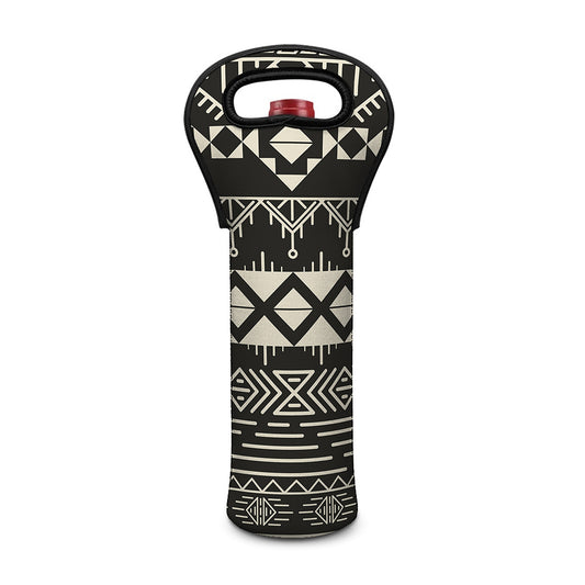 Black And Beige Aztec Pattern Print Single Neoprene Wine Tote