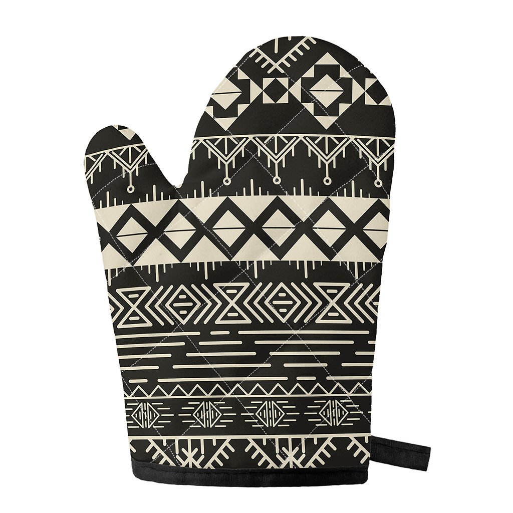 Black And Beige Aztec Pattern Print Single Oven Mitt