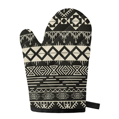 Black And Beige Aztec Pattern Print Single Oven Mitt
