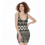 Black And Beige Aztec Pattern Print Sleeveless Bodycon Dress