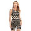 Black And Beige Aztec Pattern Print Sleeveless One Piece Swimsuit