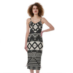 Black And Beige Aztec Pattern Print Slim Fit Midi Cami Dress
