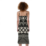 Black And Beige Aztec Pattern Print Slim Fit Midi Cami Dress