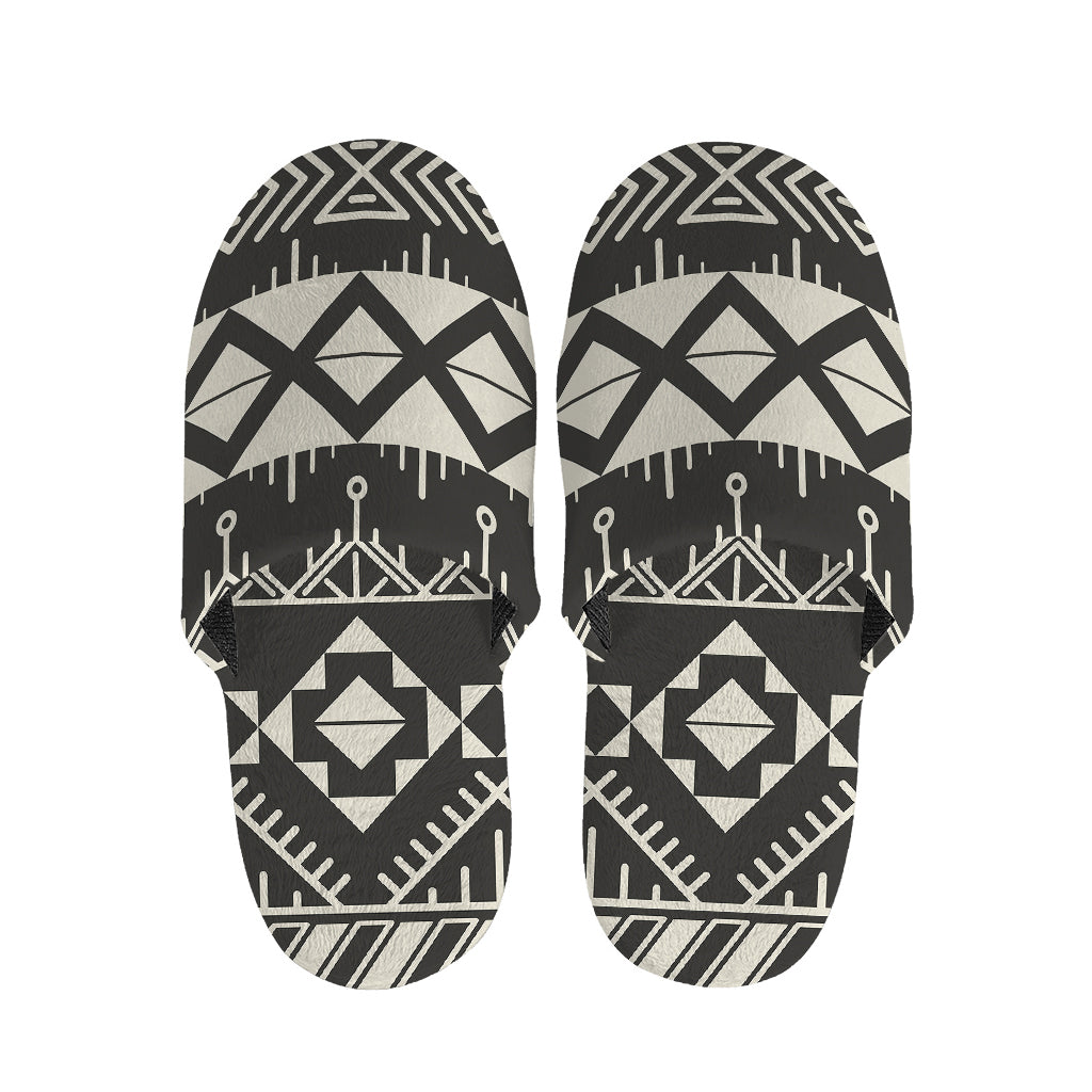 Black And Beige Aztec Pattern Print Slippers