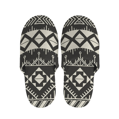 Black And Beige Aztec Pattern Print Slippers