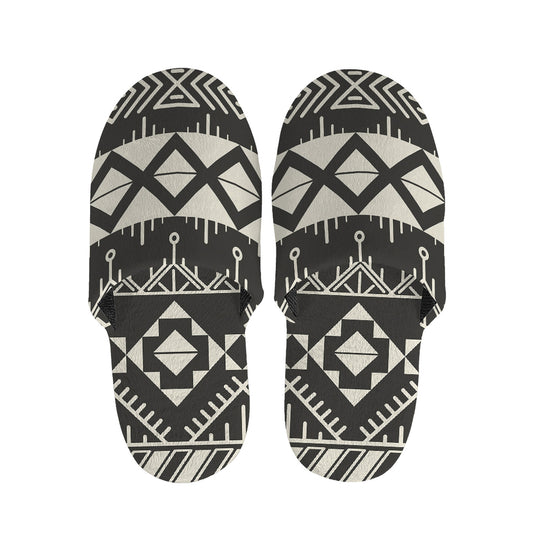 Black And Beige Aztec Pattern Print Slippers