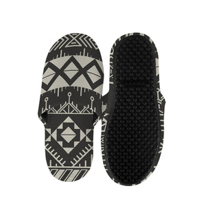 Black And Beige Aztec Pattern Print Slippers