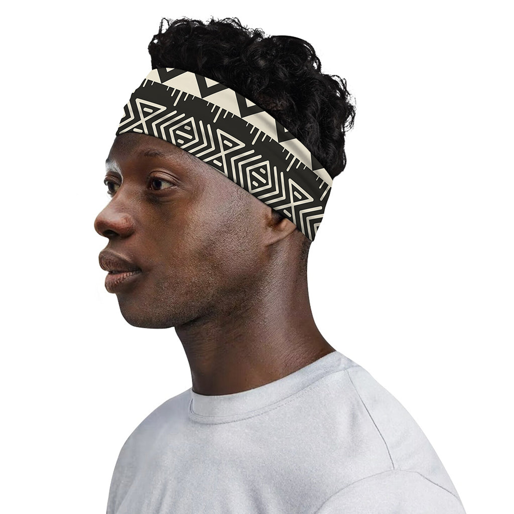 Black And Beige Aztec Pattern Print Sports Headband
