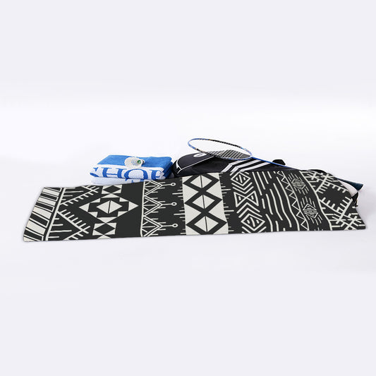 Black And Beige Aztec Pattern Print Sports Towel