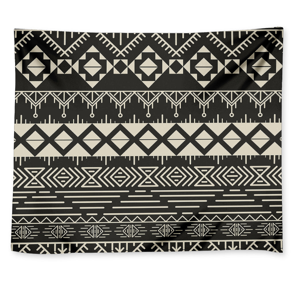 Black And Beige Aztec Pattern Print Tapestry