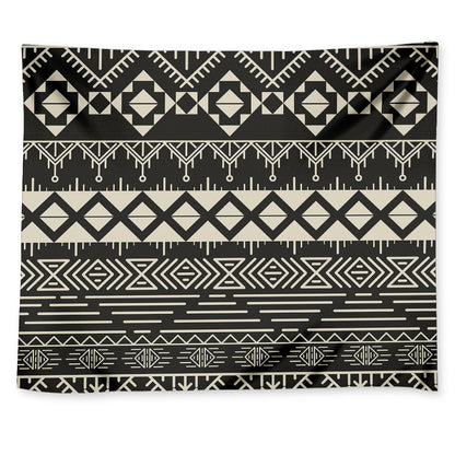 Black And Beige Aztec Pattern Print Tapestry