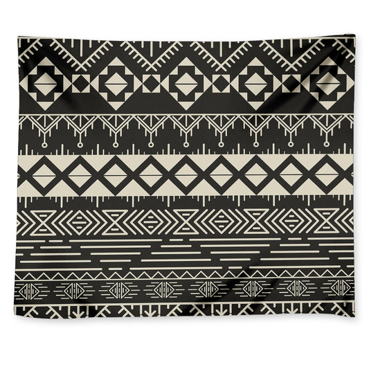 Black And Beige Aztec Pattern Print Tapestry