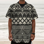 Black And Beige Aztec Pattern Print Textured Short Sleeve Shirt