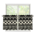 Black And Beige Aztec Pattern Print Tier Curtains